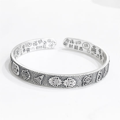 Chinese style peace and joy sterling silver bracelet