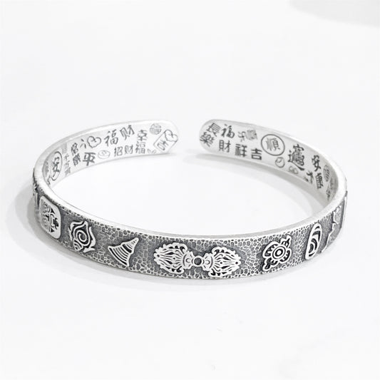 Chinese style peace and joy sterling silver bracelet