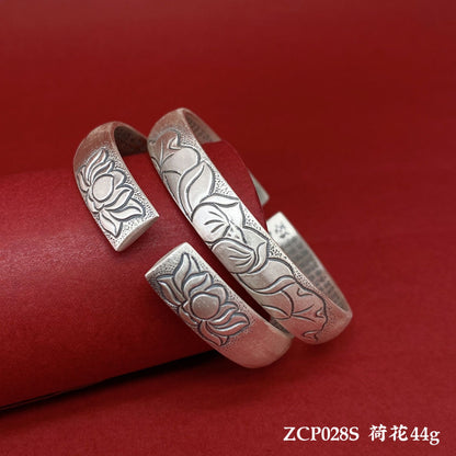 Chinese style lotus sterling silver bracelet