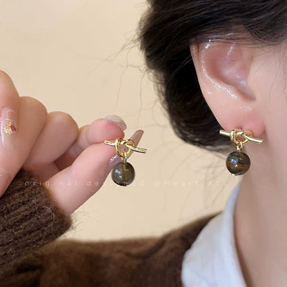 Vintage Round Tiger Eye Knot Earrings