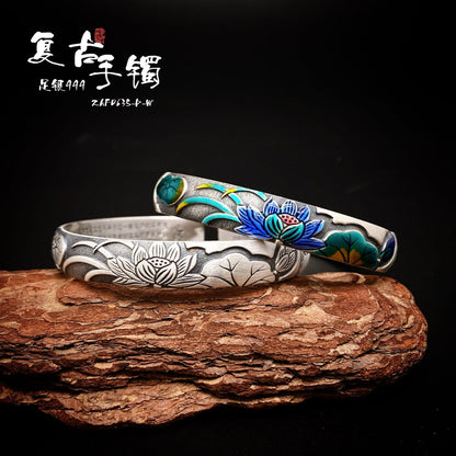 Chinese Lotus Leaf Sterling Silver Bracelet