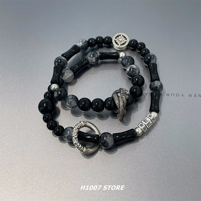 New Chinese style ancient style mountain ghost glass beaded bracelet men's bracelet