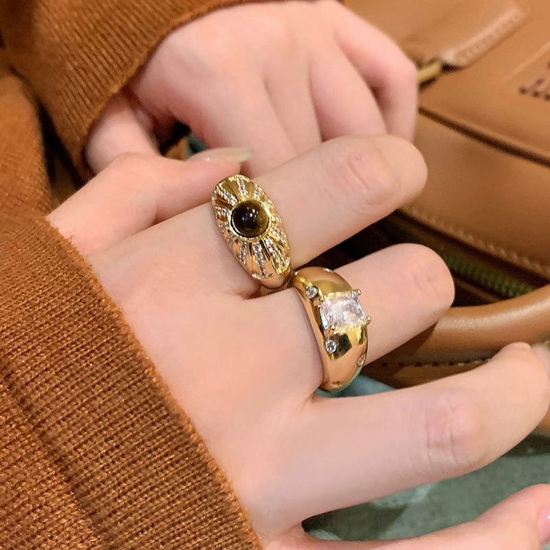 Vintage Gold Brushed Tiger Eye Open Ring