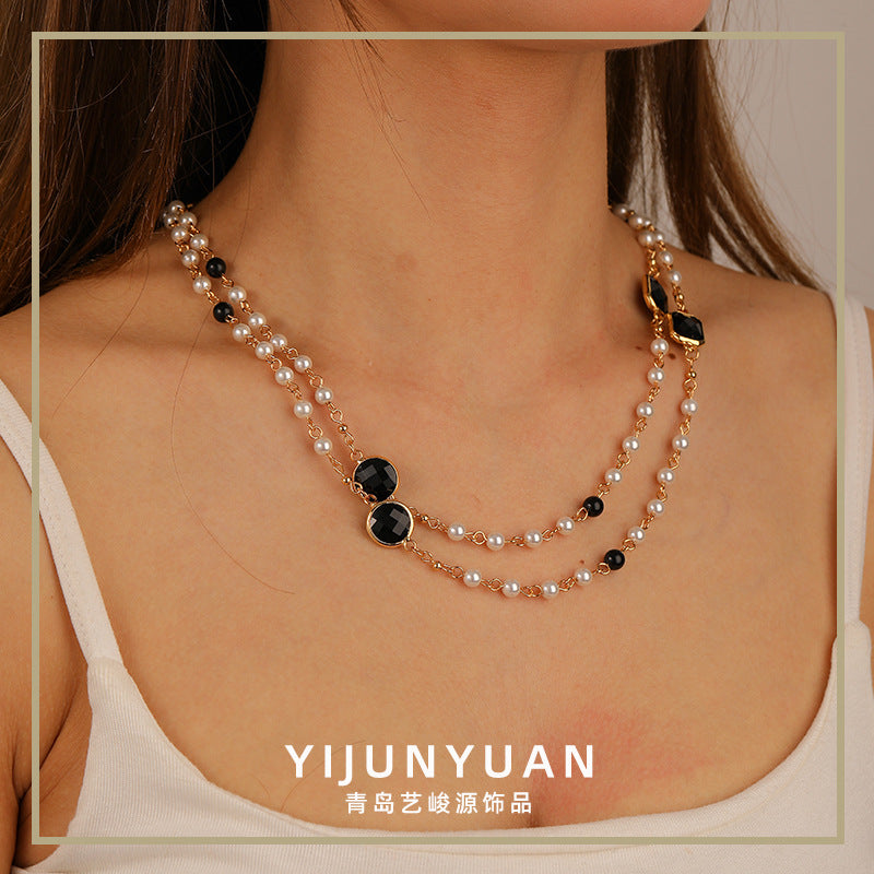 High-end retro simple pearl stacking necklace