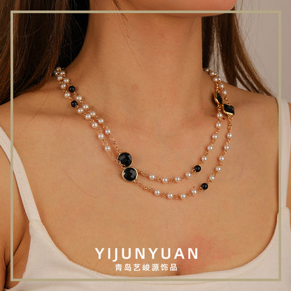 High-end retro simple pearl stacking necklace