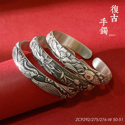 Chinese style phoenix carp sterling silver bracelet