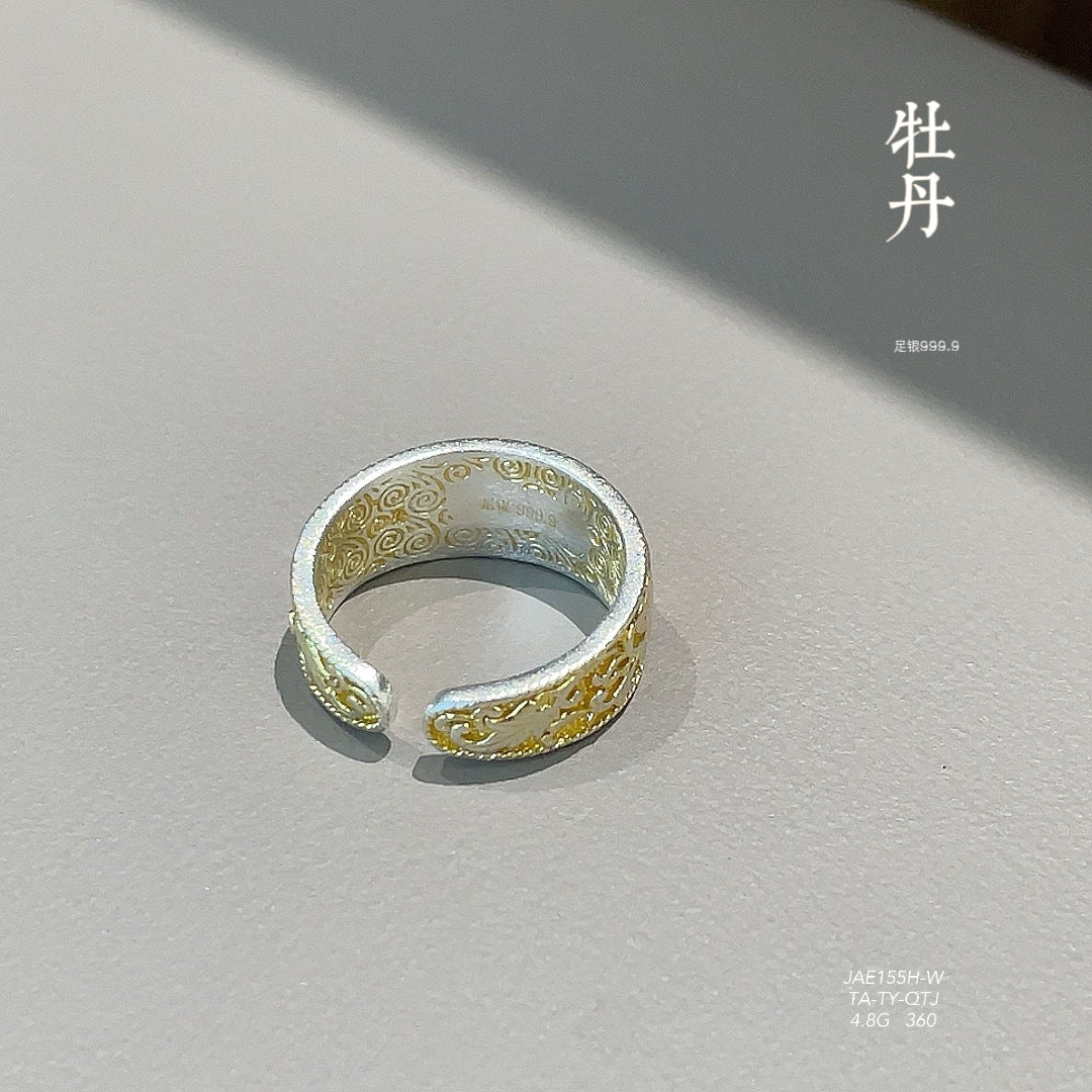 Chinese style pattern sterling silver ring