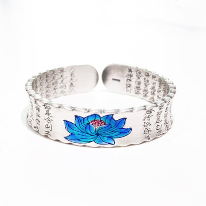 Chinese Vintage Lotus Sterling Silver Bracelet