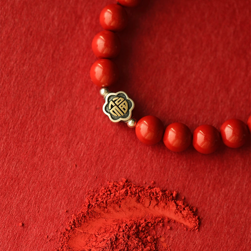 New Chinese style cinnabar red sand bracelet sterling silver blessing bracelet