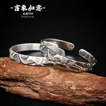 Chinese style relief carp pixiu sterling silver bracelet