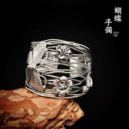 Chinese style butterfly flower sterling silver bracelet