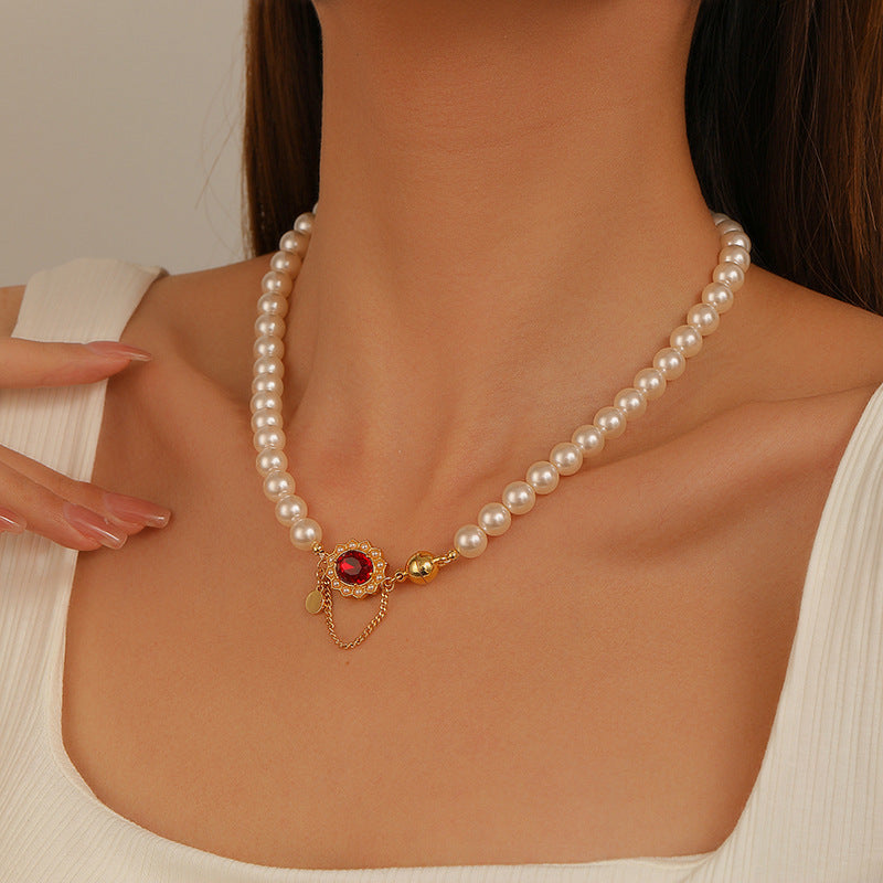 50-High-end exquisite retro magnetic clasp pearl necklace