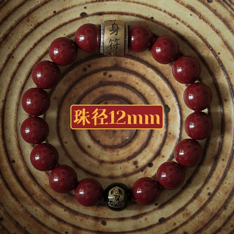 Chinese style purple gold sand cinnabar bracelet retro silver black agate zodiac birth year bracelet