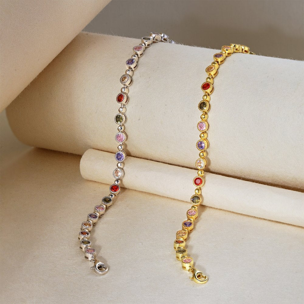 High-grade colorful zircon round bead chain tennis bracelet