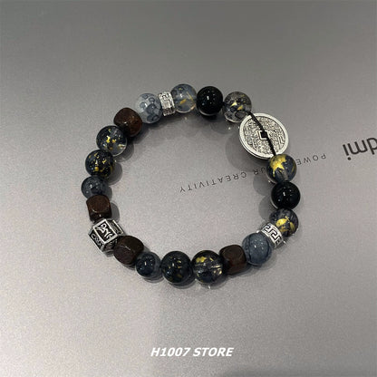 New Chinese style ancient style mountain ghost glass beaded bracelet men's bracelet