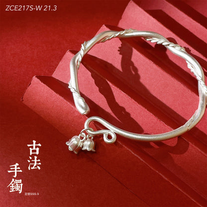 Chinese style twisted flower pendant sterling silver bracelet