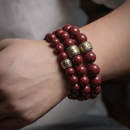 Chinese style purple gold sand cinnabar bracelet retro silver black agate zodiac birth year bracelet