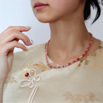 40-New Chinese style colorful flower handmade beaded necklace