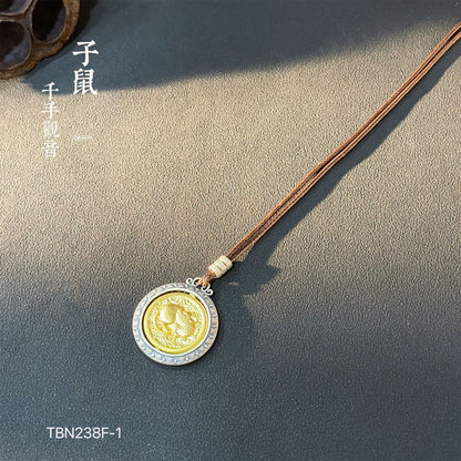 Ancient Chinese Zodiac Gold Plated Pendant Braided Rope Necklace