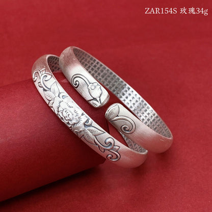 Chinese style relief Pisces sterling silver bracelet