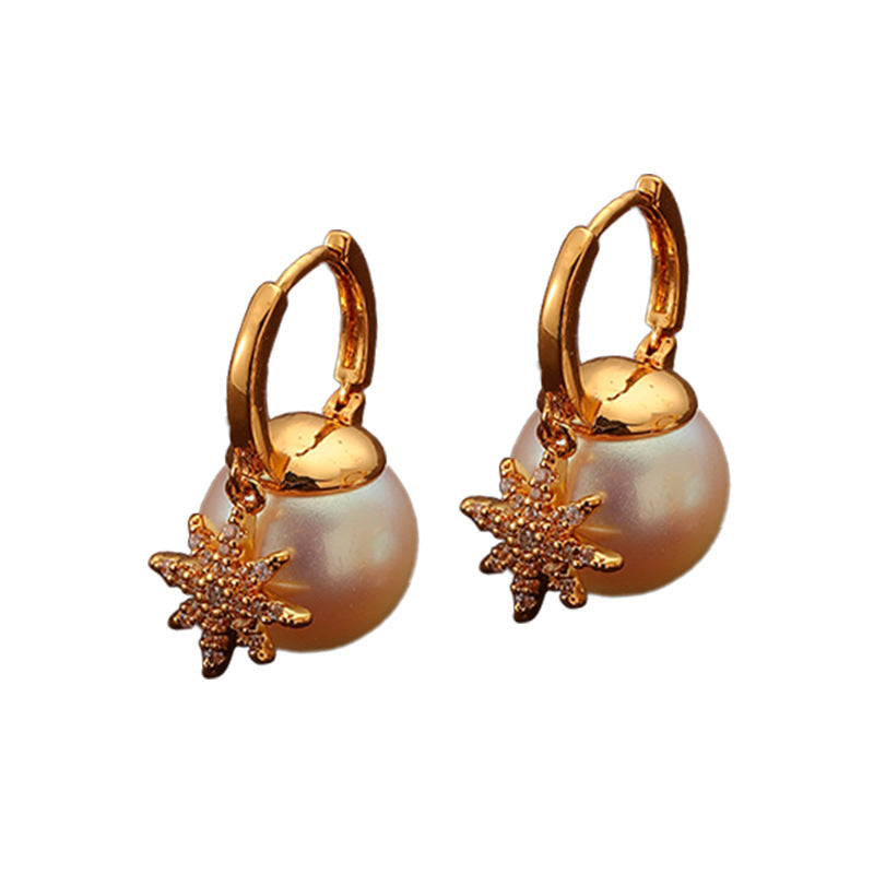 94-Retro Fashion Eight-pointed Star Pearl Zircon Earrings