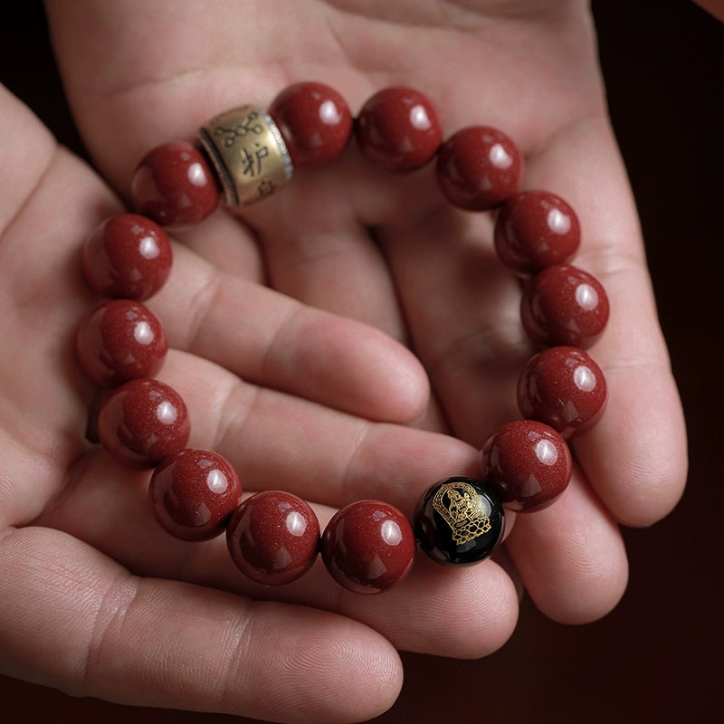 Retro New Chinese style purple gold sand cinnabar bracelet black agate bracelet men's