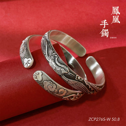 Chinese style phoenix carp sterling silver bracelet