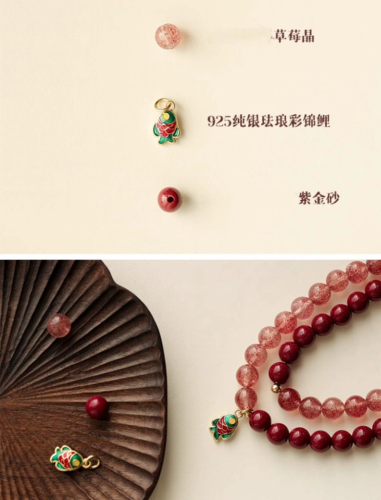 New Chinese style purple gold sand cinnabar emperor sand hand crystal bracelet for women