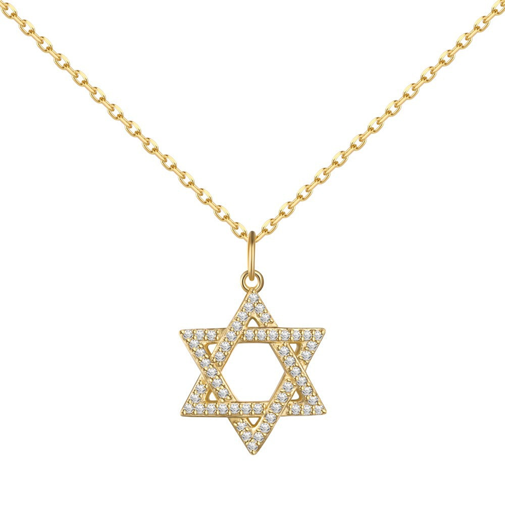 Fashionable and exquisite personality zircon six-pointed star pendant necklace