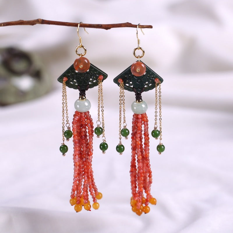 Chinese style natural red clothing necklace earrings set