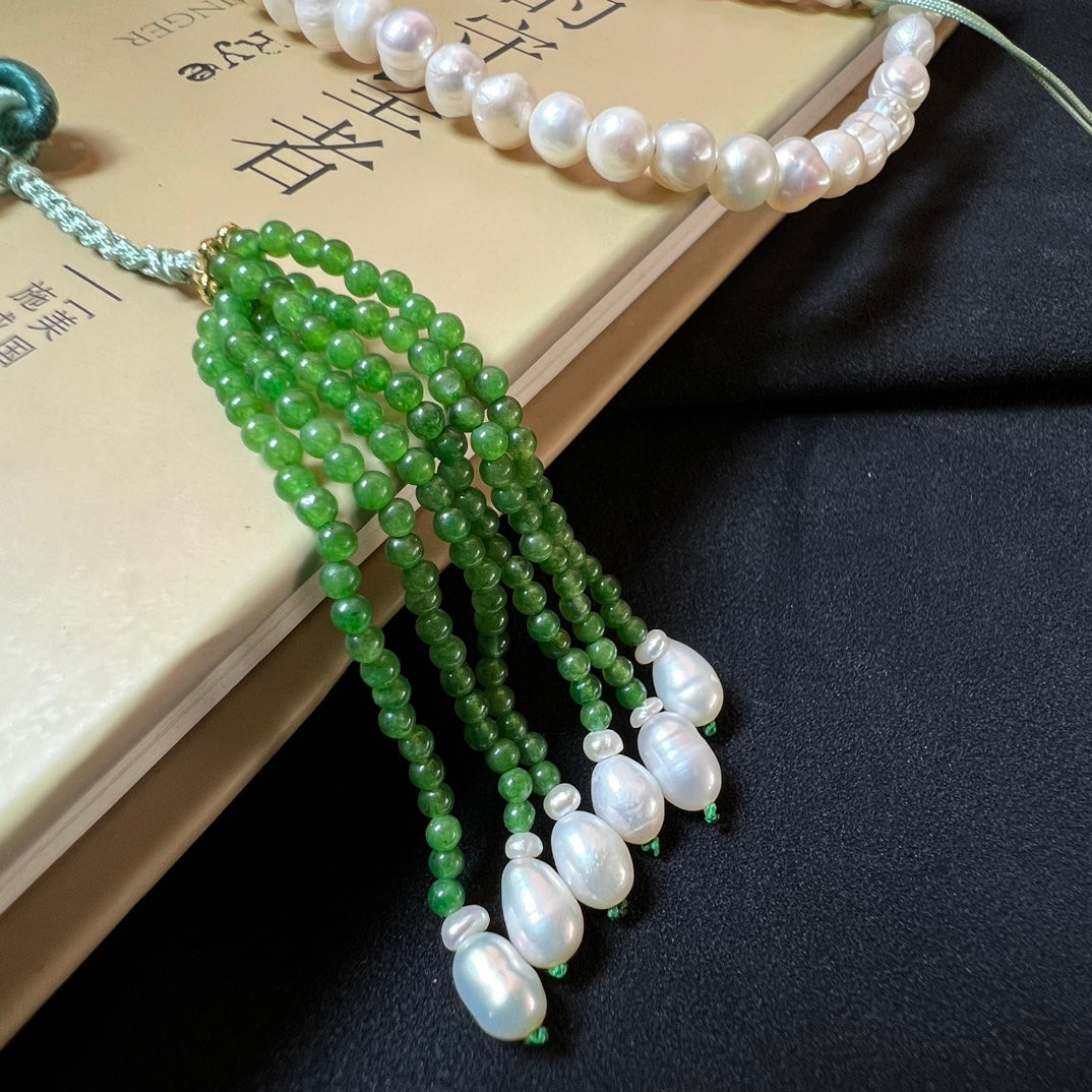 Chinese style jade pearl costume necklace