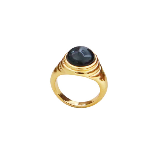 Simple retro fashion design black agate ring