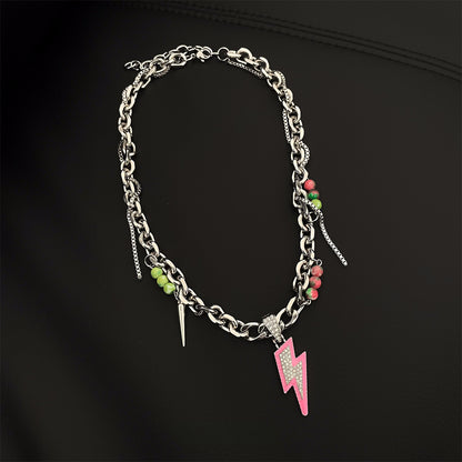 Fashion pink lightning double-layer necklace