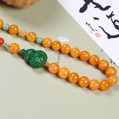 Chinese style white flower amber jade necklace