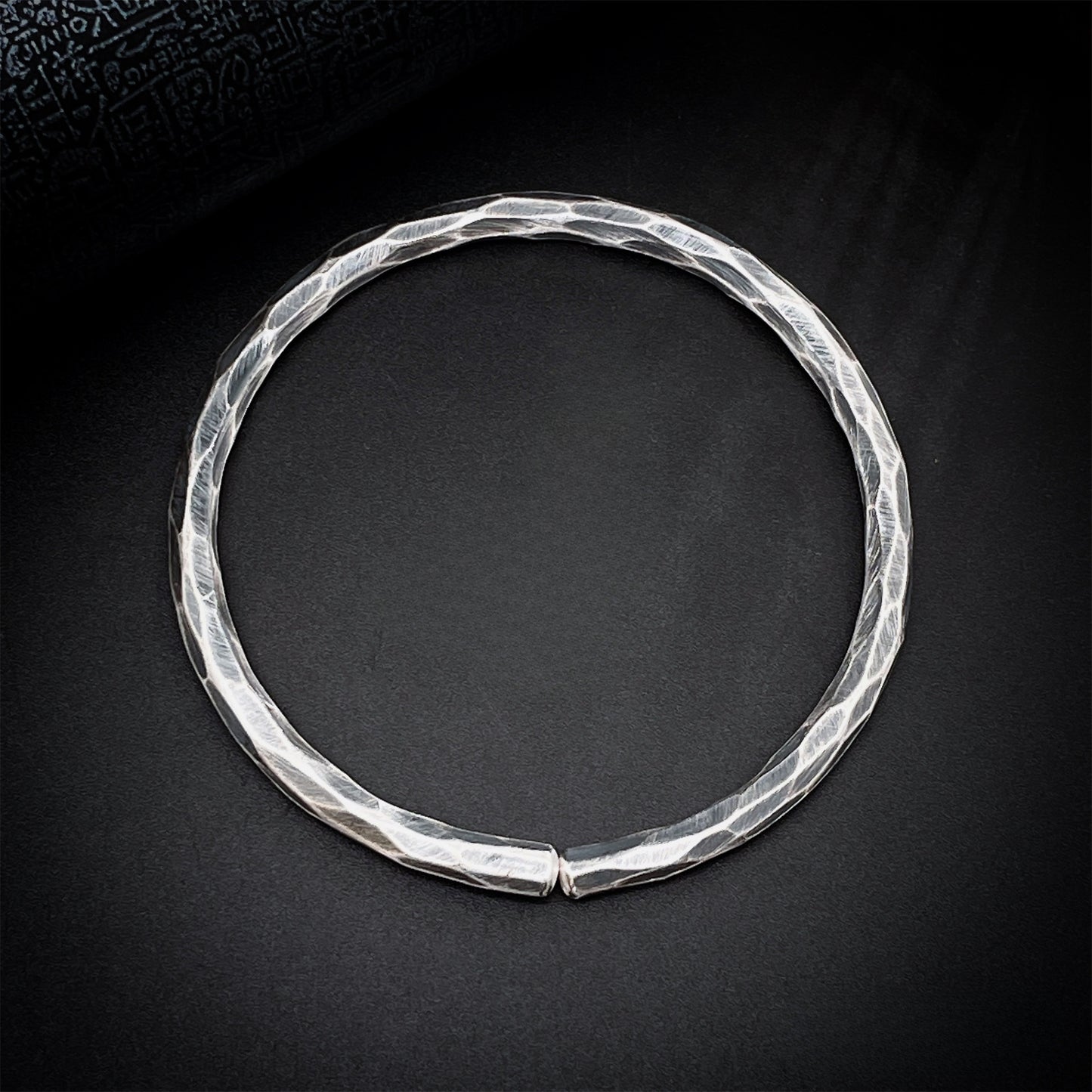 Ethnic style hammered round stick sterling silver bracelet