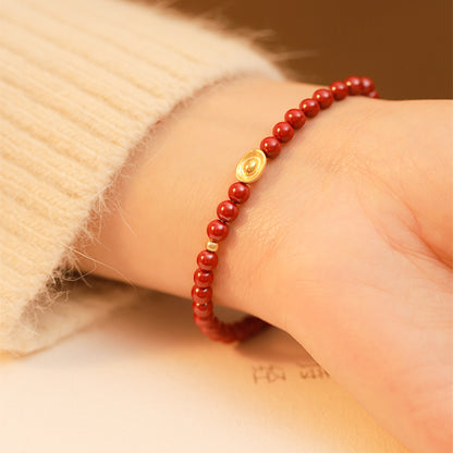 New Chinese style purple gold sand emperor sand cinnabar bracelet full gold ingot bracelet