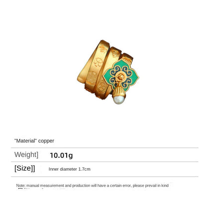 67-Chinese style vintage colorful oil drip flower ring