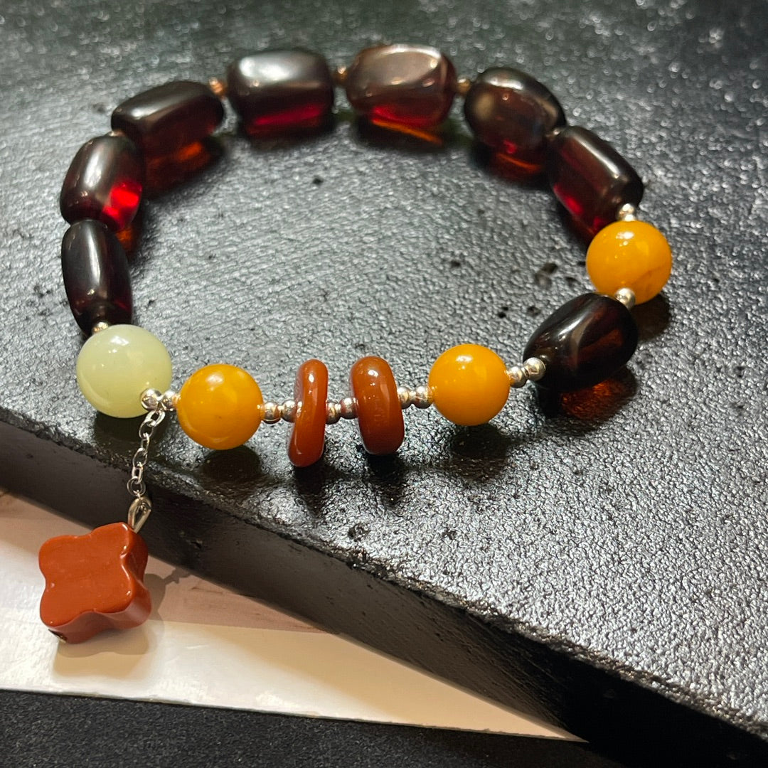 Blood amber beeswax bracelet