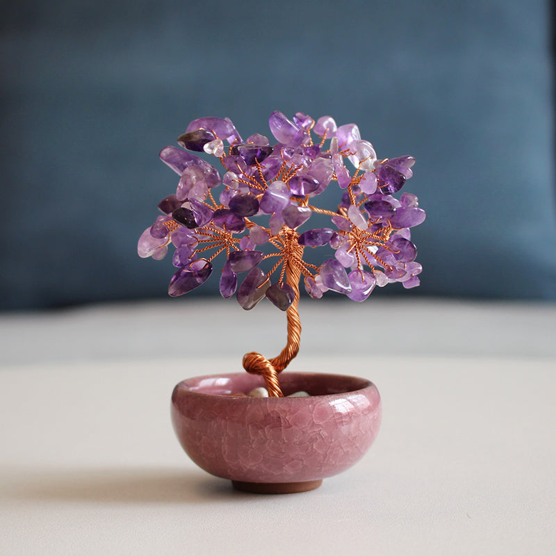 Natural pink crystal peach tree ornaments