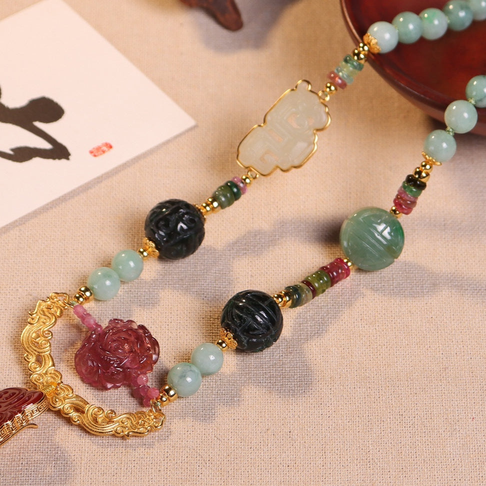 Chinese style jadeite costume necklace