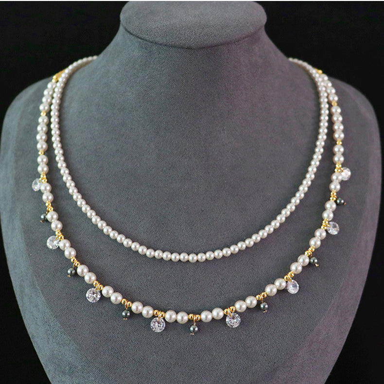 30-Exquisite Vintage Zirconia Pearl Beaded Stacking Necklace