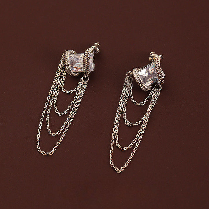 73-Elegant and noble zircon tassel earrings