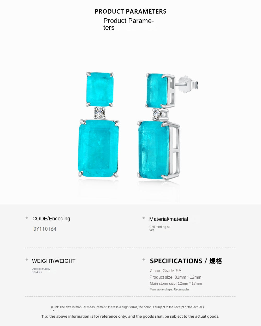 High-end clear blue earrings