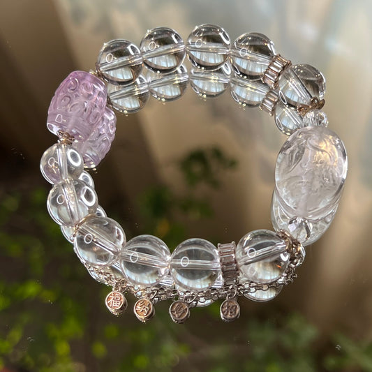 White crystal Phoenix engraved bracelet