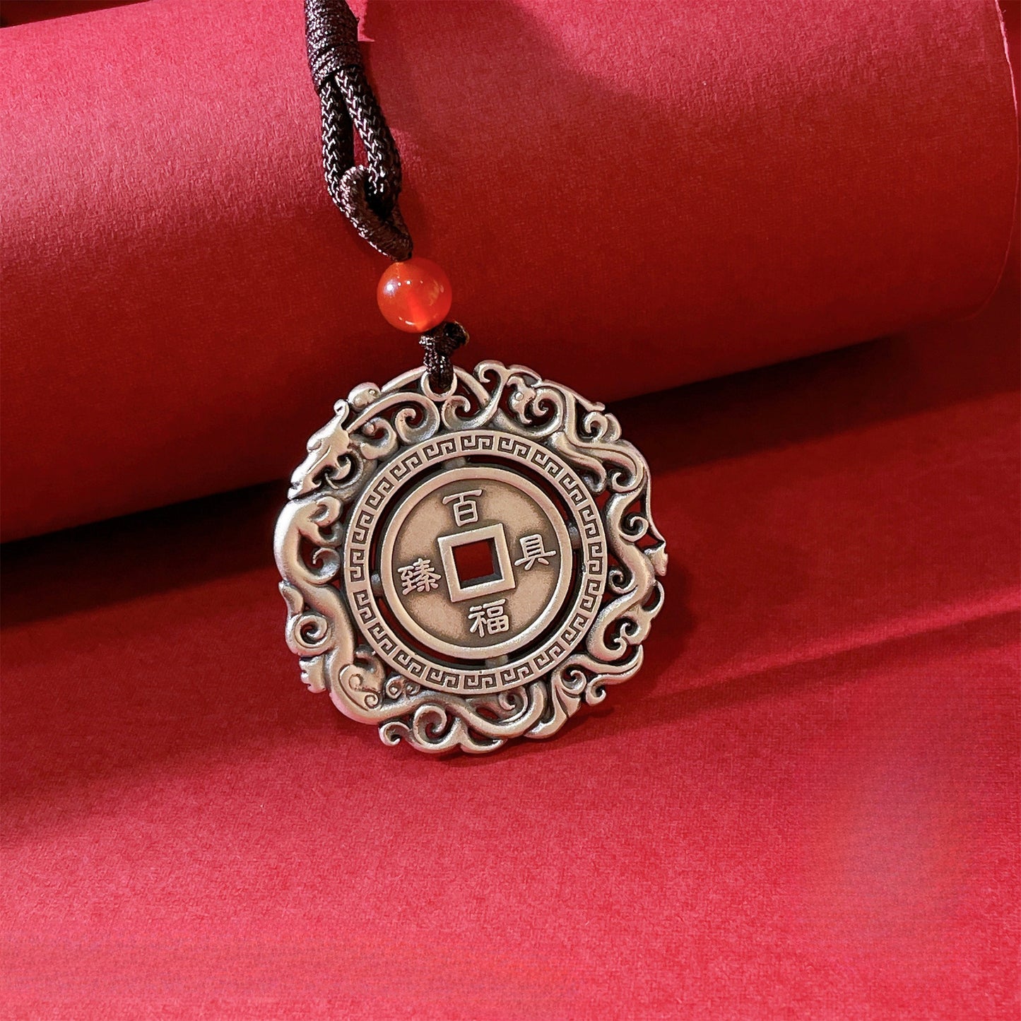 Chinese style sterling silver pendant necklace