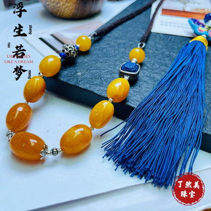 Chinese style white flower beeswax necklace