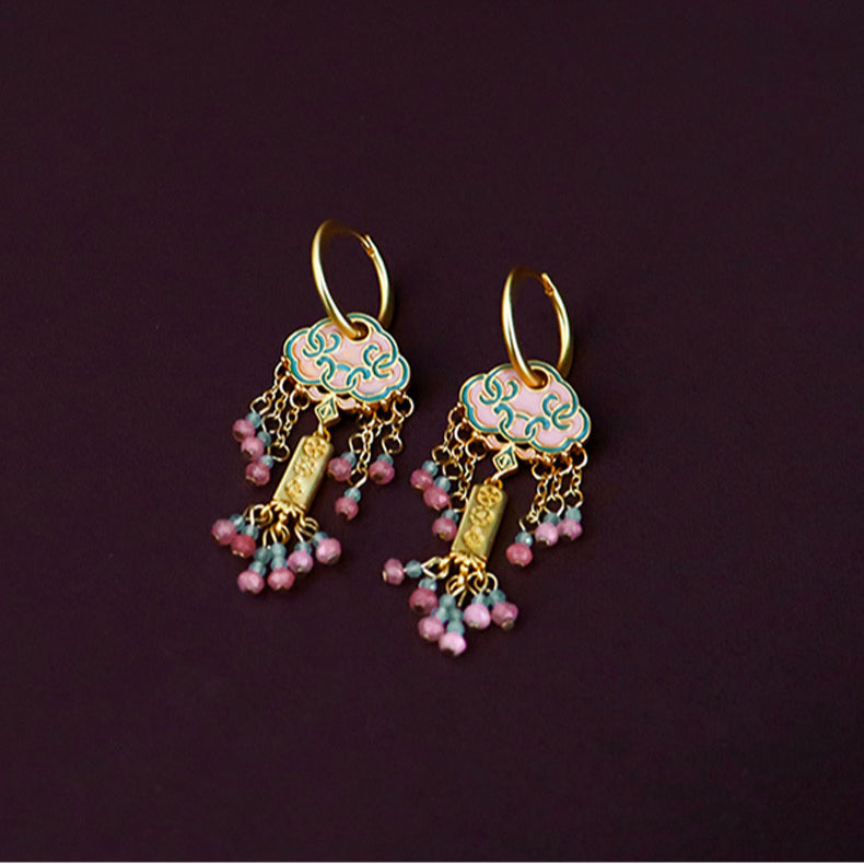 54-Chinese ancient retro colorful oil drop earrings