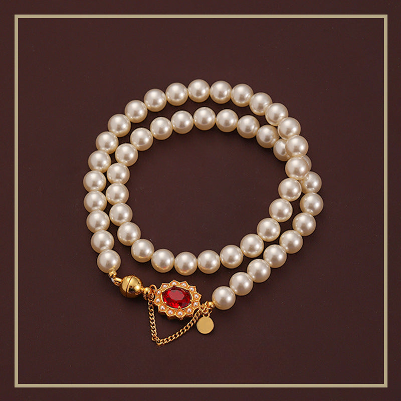 50-High-end exquisite retro magnetic clasp pearl necklace