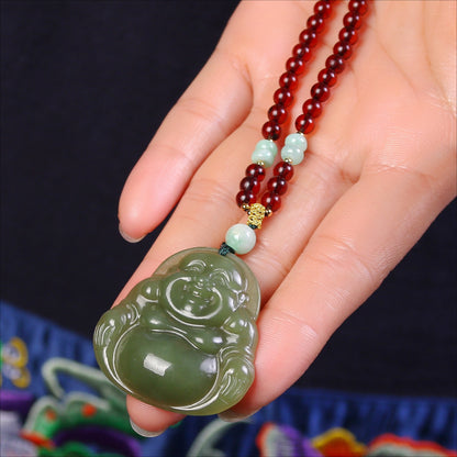 Fashion natural Hetian jade Buddha necklace