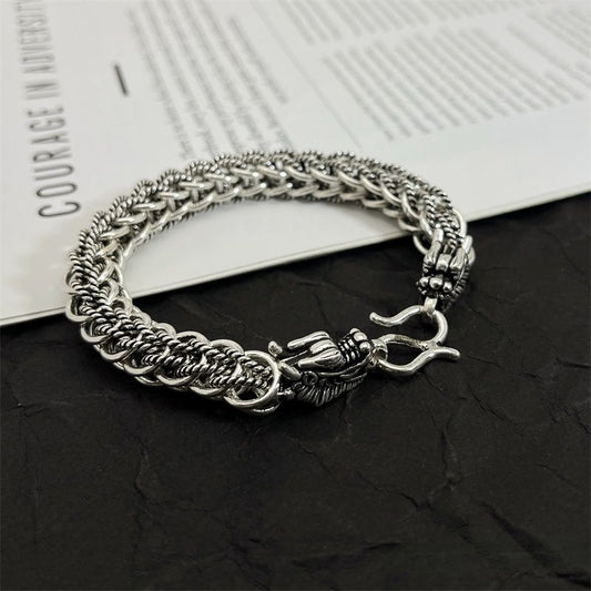 Personalized Retro Dragon Head Sterling Silver Interlocking Bracelet